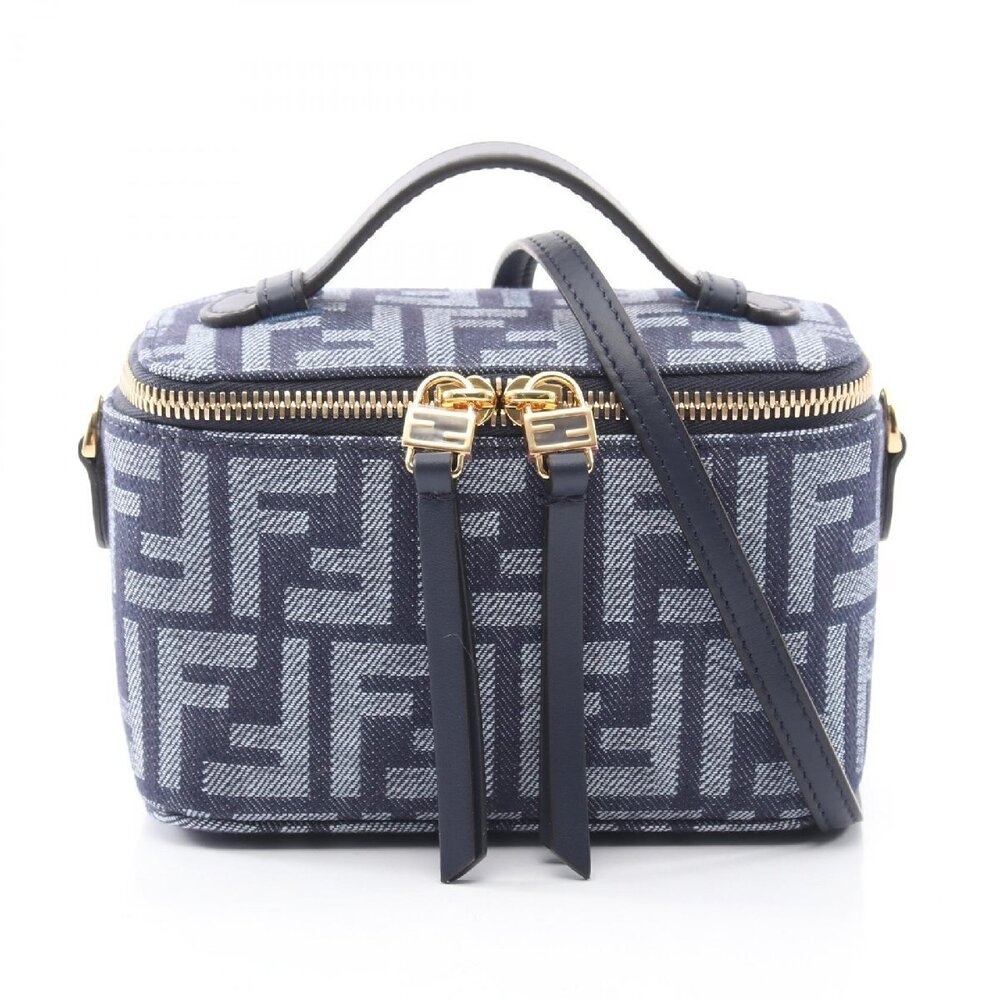 Fendi Vanity FF Jacquard Handbag Canvas Navy Blue